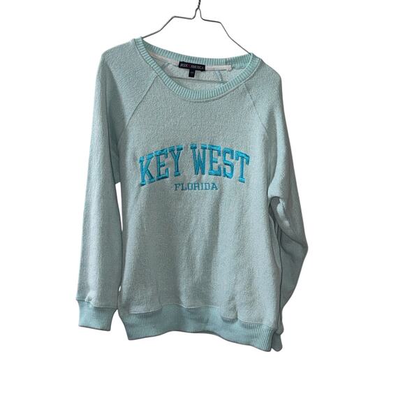 Basix of America Key West Florida Sweatshirt Small Aqua Blue Terry Cloth Pullove - Picture 3 of 6